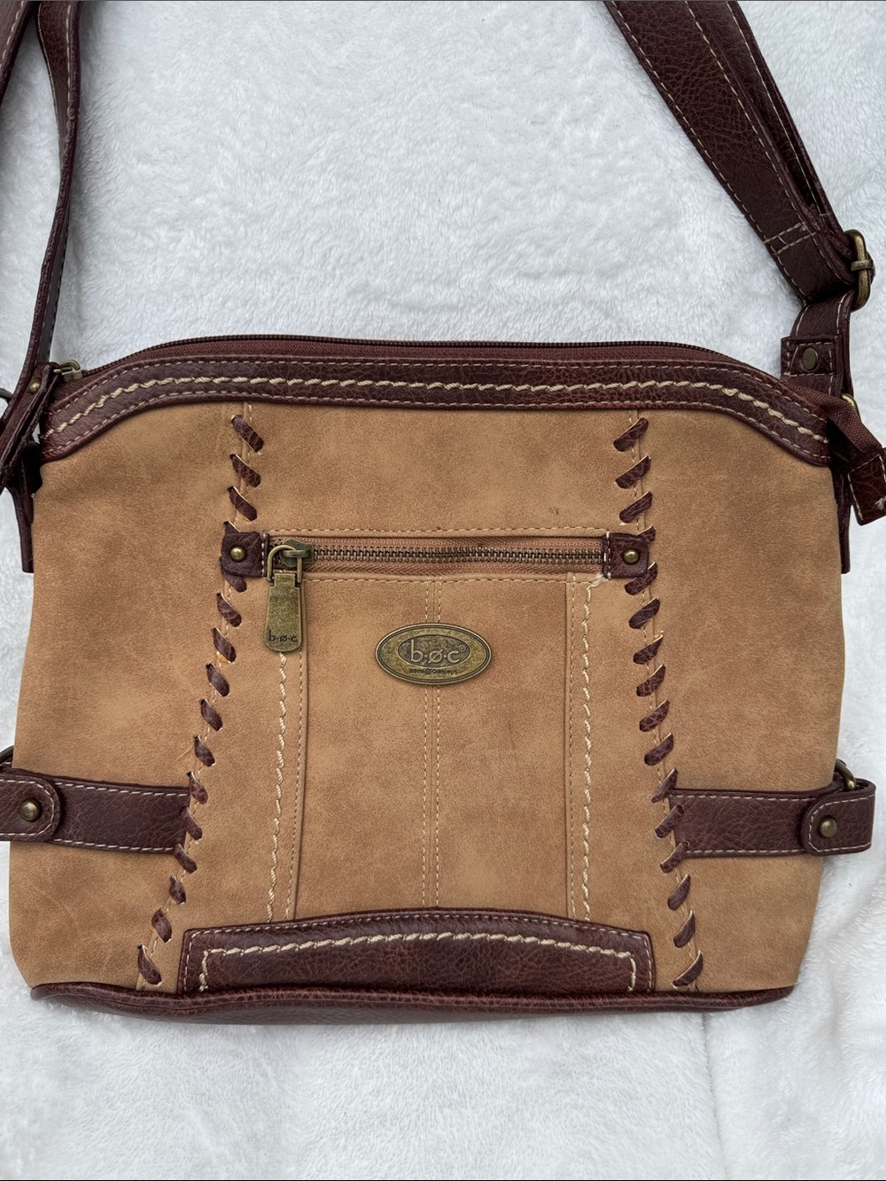 b.o.c. Two-Tone Brown Suede & Leather Messenger Bag
